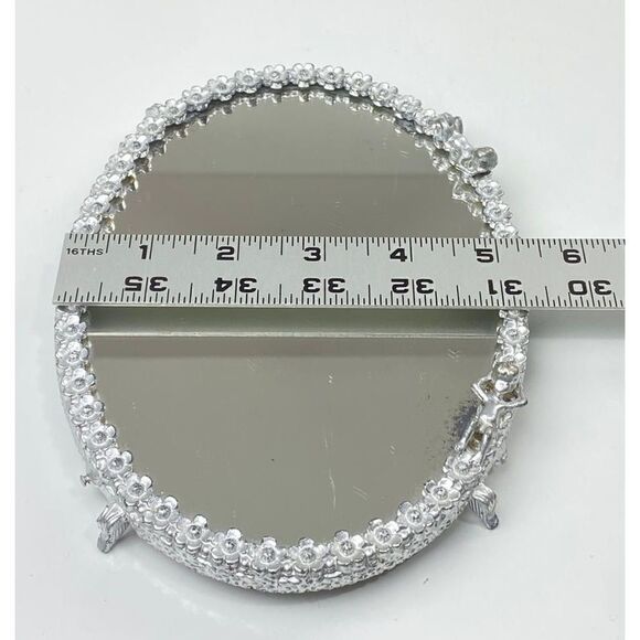 Vtg Sam Fink Vanity Tray Mirror Silver Tone Oval Cherubs Flowers Harp Feet CO126 - Picture 10 of 10